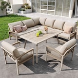 thumbnail of Merax set modular de jardín para 6-8 personas, sofá esquinero, 2 sofás sillón, 2 sillones individuales, mesa, cojines, beige