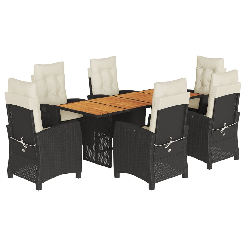 vidaXL 7-tlg. Garten-Essgruppe mit Kissen Schwarz Poly Rattan