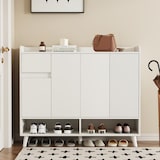 thumbnail of Moderne Sideboard Kommode Schuhschrank 120x35x99 cm in Weiß mit 4 Türen und 1 Schublade, Flexibles Regal