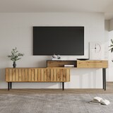 thumbnail of Merax Lowboard mit Tischplatte in Marmoroptik und Metallbeine, TV-Schrank stapelbar, TV-Board Länge verstellbar, Bis 200cm, Natur