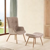 thumbnail of Fluwelen fauteuil met voetenbank, metalen poten met houtlook, met armleuningen, relaxfauteuil voor lezen en woonkamer, elegant – SISSI – Beige