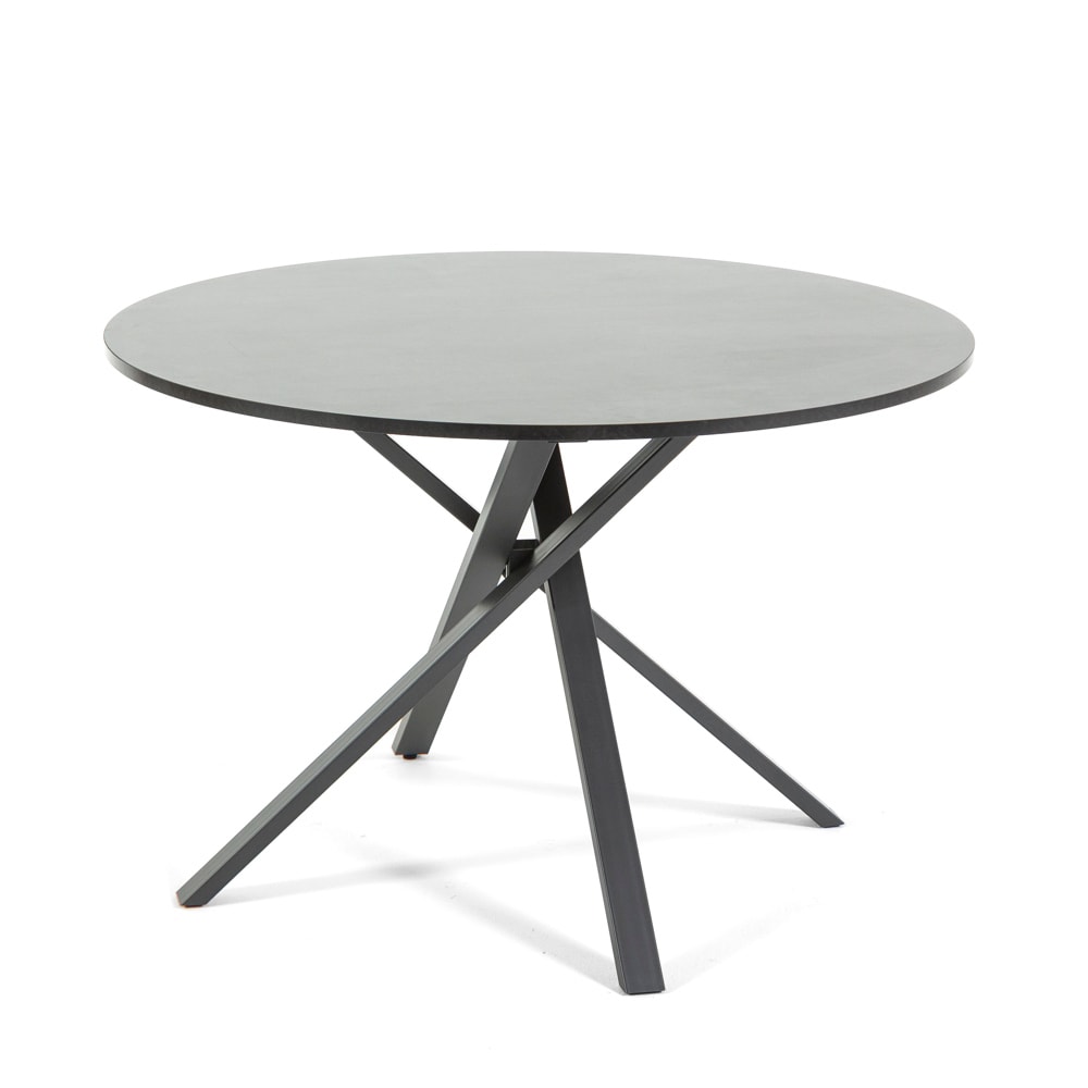 Table ronde ⌀110 cm, pieds croisés en métal, plateau stratifié, table à manger pour 4 personnes, pieds en X, style moderne - Carlo - Granit