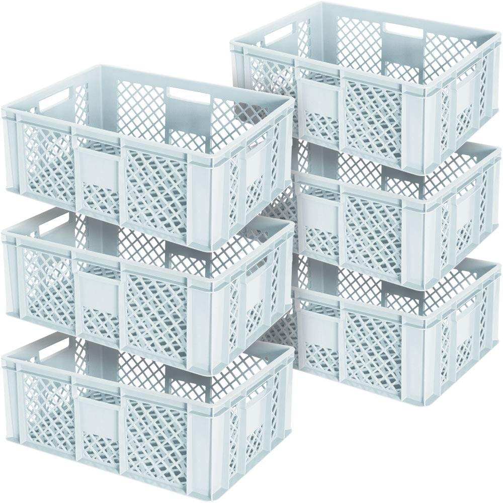 6x Eurobehälter durchbrochen/Stapelkorb, lebensmittelecht, LxBxH 600 x 400 x 240 mm, weiß
