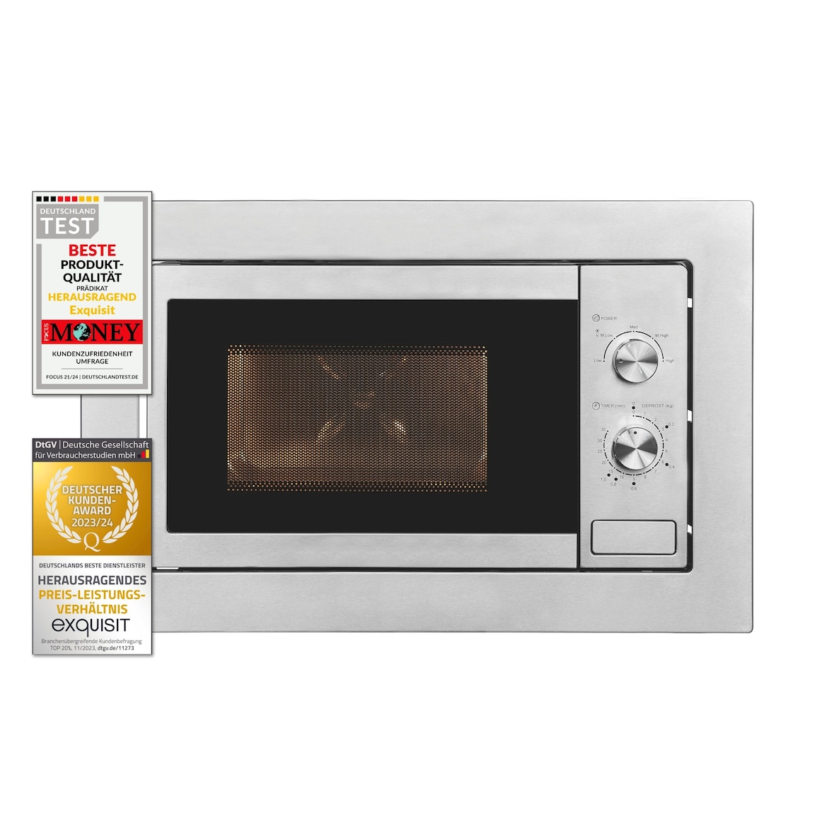Exquisit Einbau-Mikrowelle EMW10-020 inox | max. 800 W | Garraum 20 l | Inox Front