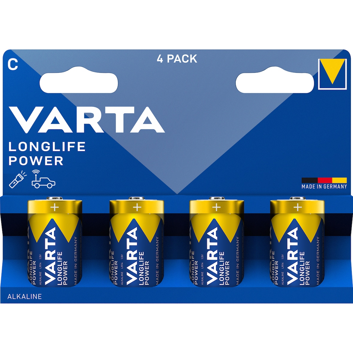 Varta Batterie Alkaline, Baby, C, LR14, 1.5V Longlife Power, Retail Blister (4-Pack)