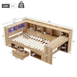 thumbnail of Merax Einzelbett 90x200cm, Stauraumbett mit LED, USB & Schreibtisch, Regalen & Schubladen, Holz, Naturfarbe