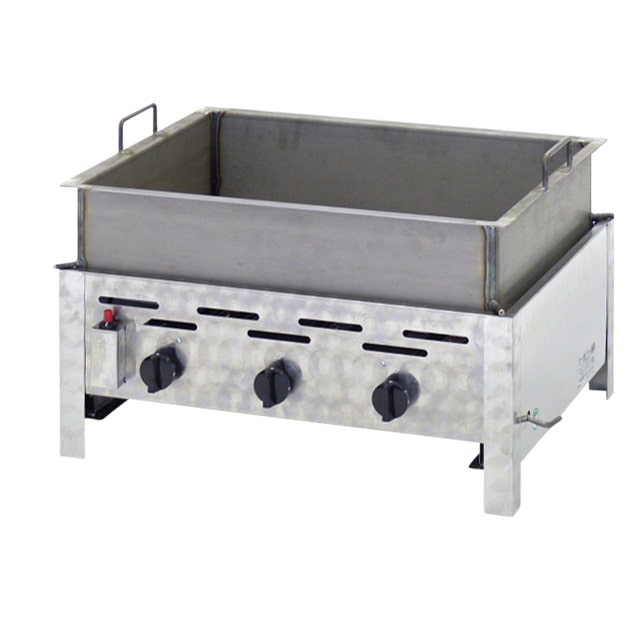 Gastrobräter, 3 Brenner je 4,5 kW, mit Stahlpfanne geschweißt, B 650 x T 530 mm, inkl. Gewerbedruckregler u. Schlauchbruchsicherung