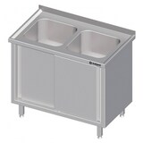 thumbnail of Spülschrank mit Schiebetüren, mit zwei Becken, mit Aufkantung, verschweißt : 1200x600x850 mm Becken links