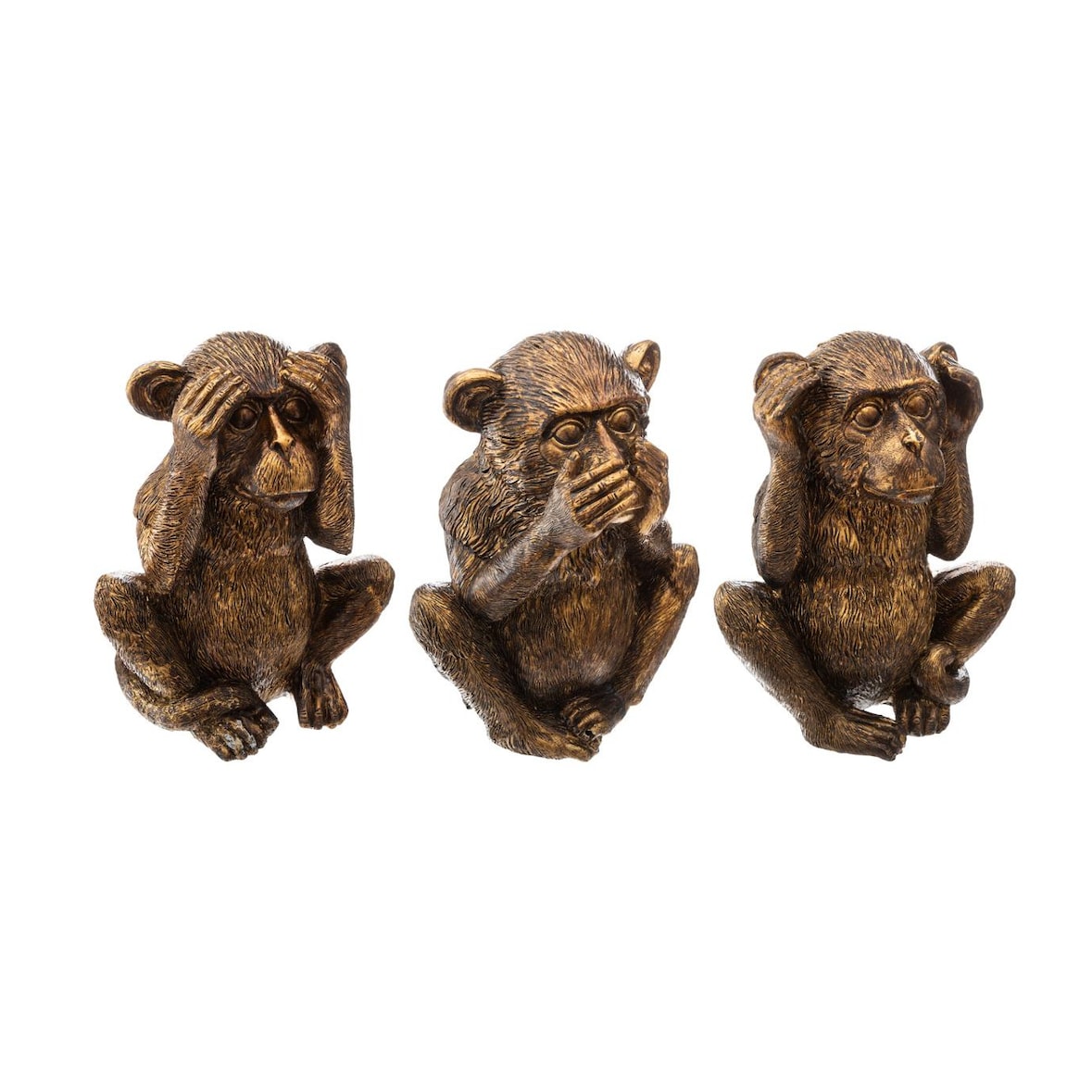Lot de  3 Singes Sagesse en Résine Or H 17 cm