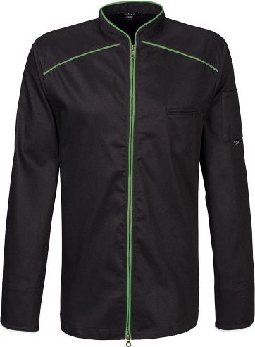 220 - Kochjacke langarm, 2-wege RV, Fb. schwarz mit farbiger Paspel : lemon green 65% Polyester 35%Baumwolle 220 g/m² S