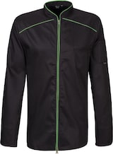 thumbnail of 220 - Kochjacke langarm, 2-wege RV, Fb. schwarz mit farbiger Paspel : lemon green 65% Polyester 35%Baumwolle 220 g/m² S