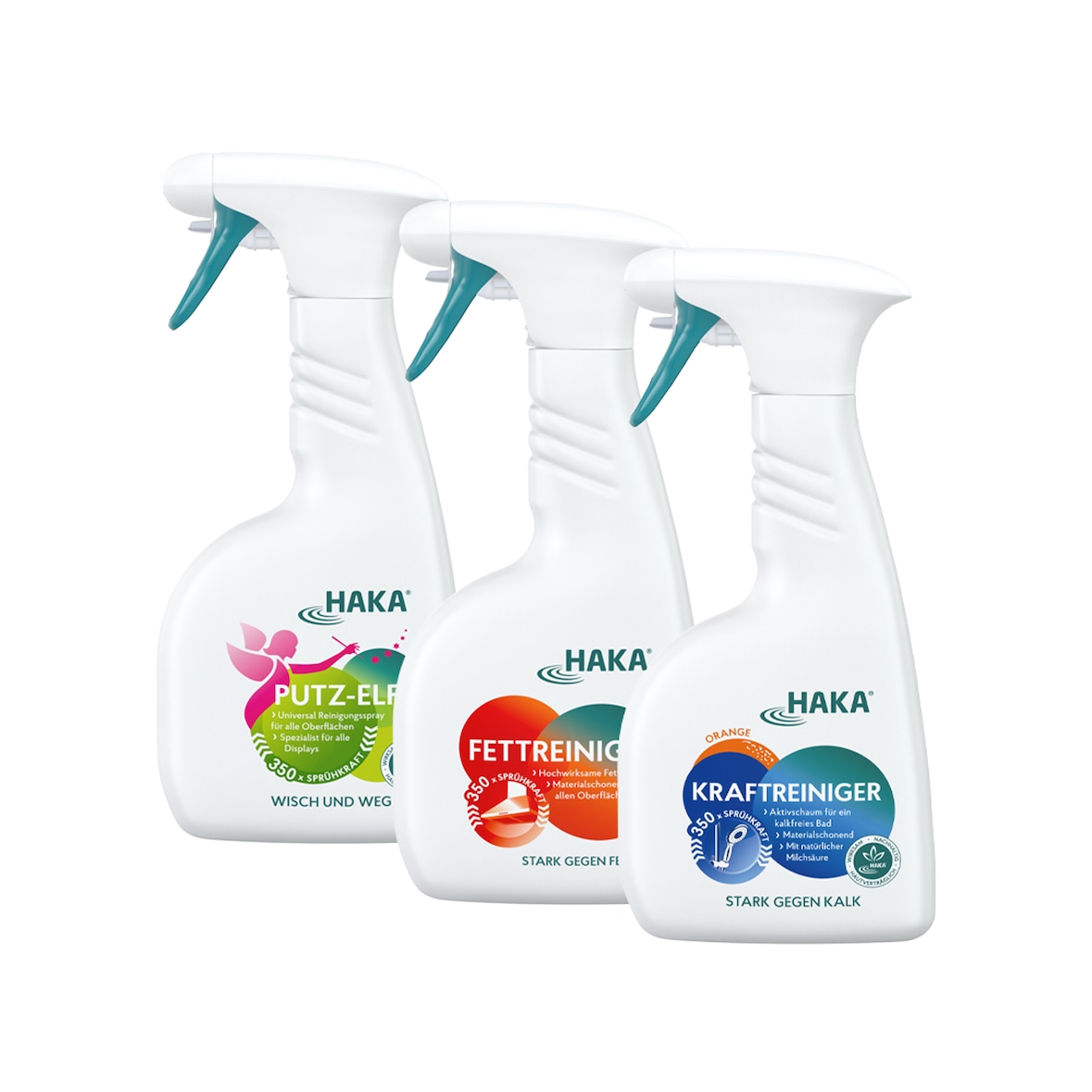 HAKA Set Trio 500ml Badreiniger 500ml Küchenreiniger 500ml Glasreiniger