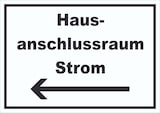thumbnail of Hausanschlussraum Strom Schild mit Text und Richtungspfeil links HAR waagerecht A6 (105x148mm)