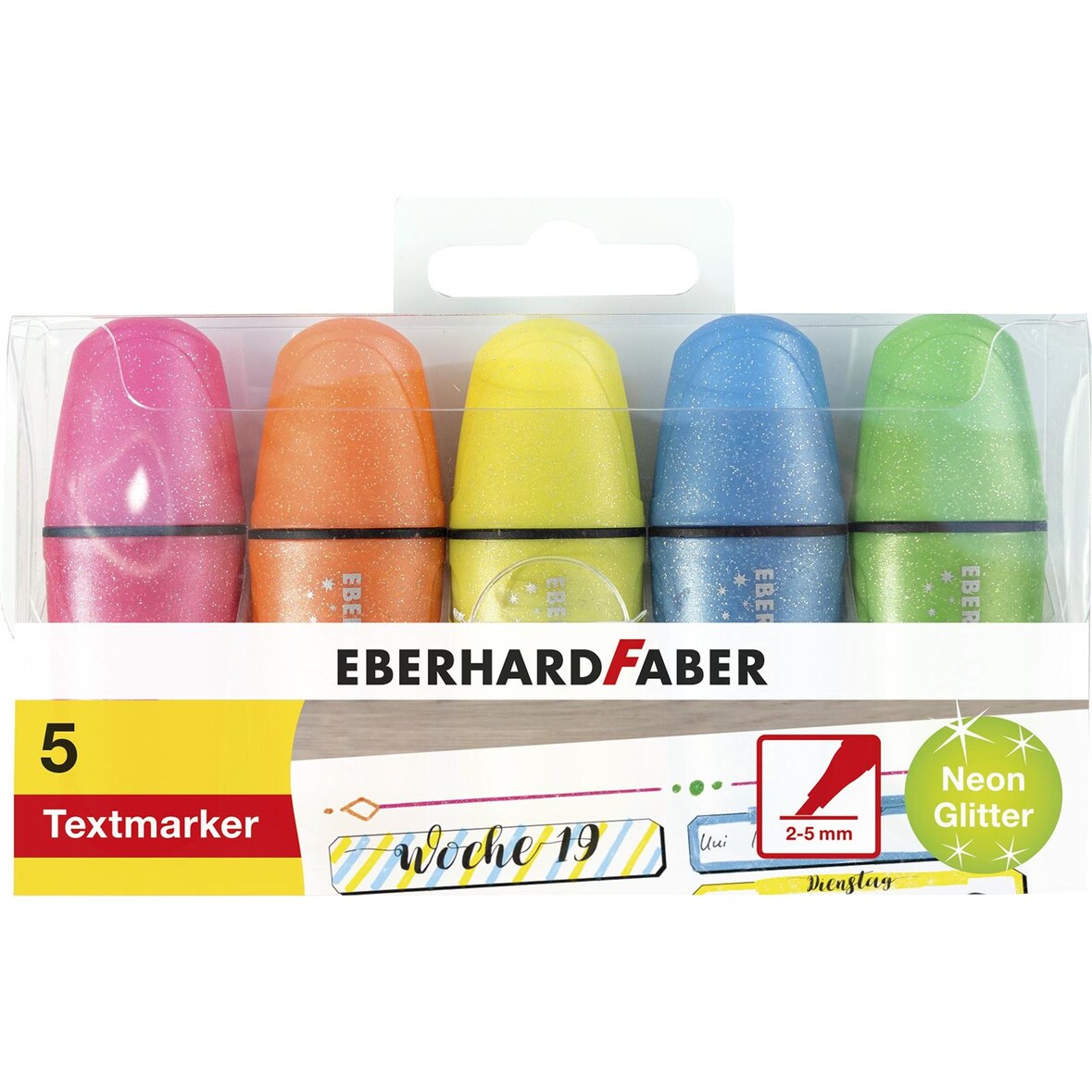 Eberhard Faber 551408 Textmarke Mini Glitzer Neon - 5 Farben, Kunststoffetui
