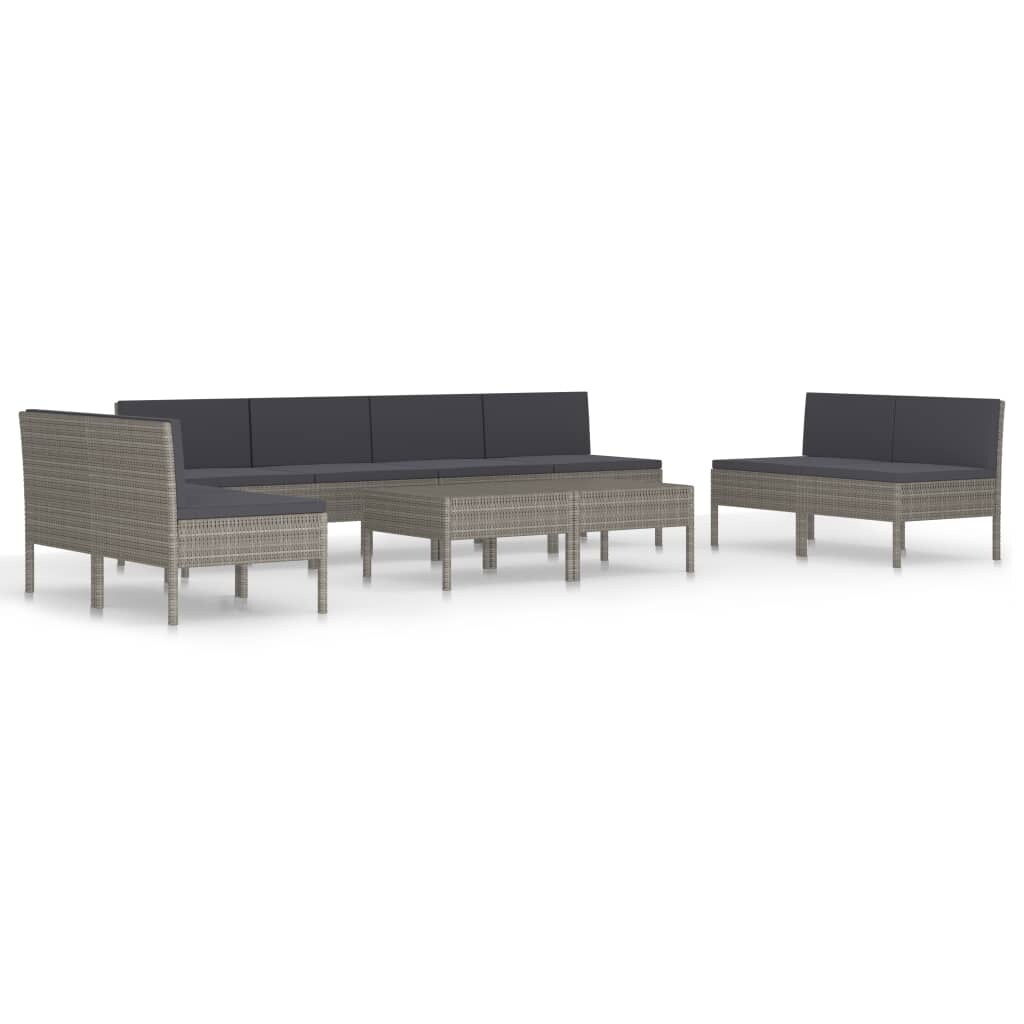 vidaXL 10-delige tuin loungeset met kussens poly rattan grijs