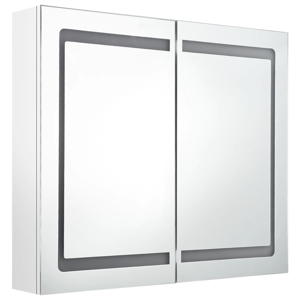 Helloshop26 - Badezimmerschrank mit LED-Spiegel 80 x 12 x 68 cm Hochglanzweiß 02_0006584