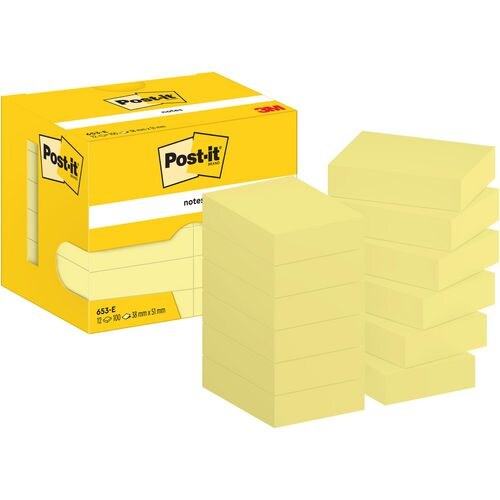 Post-it Sticky Notes Haftnotizen 653-E 38 x 51 mm 100 Blatt pro Block Gelb 12 Stück
