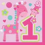 thumbnail of 16 grosse Servietten 1. Geburtstag Mädchen Tiere