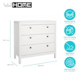 thumbnail of WellHome - Cómoda de Dormitorio con 3 Cajones y Tiradores de Metal o Cuero en color Blanco 83 x 39 x 80 cm - Guadalquivir
