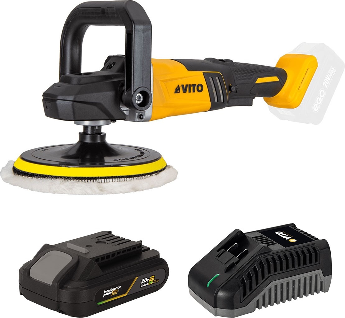20V Brushless Akku-Poliermaschine EGO LI Lithium-Akku 2Ah + 2 Polierpads Ø 180mm Ladegerät VITO