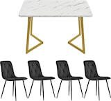 thumbnail of Essgruppe Set Esstisch rechteckig mit 4 Stühlen 75x117x68 cm Schwarz, MDF Tischplatte in Marmoroptik, Metallbeine Gold, moderner Küchentisch
