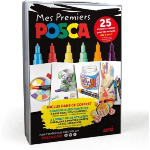 Coffret de 6 marqueurs peinture Mes premiers Posca, 1MC (4) et 3M (2), encres assorties