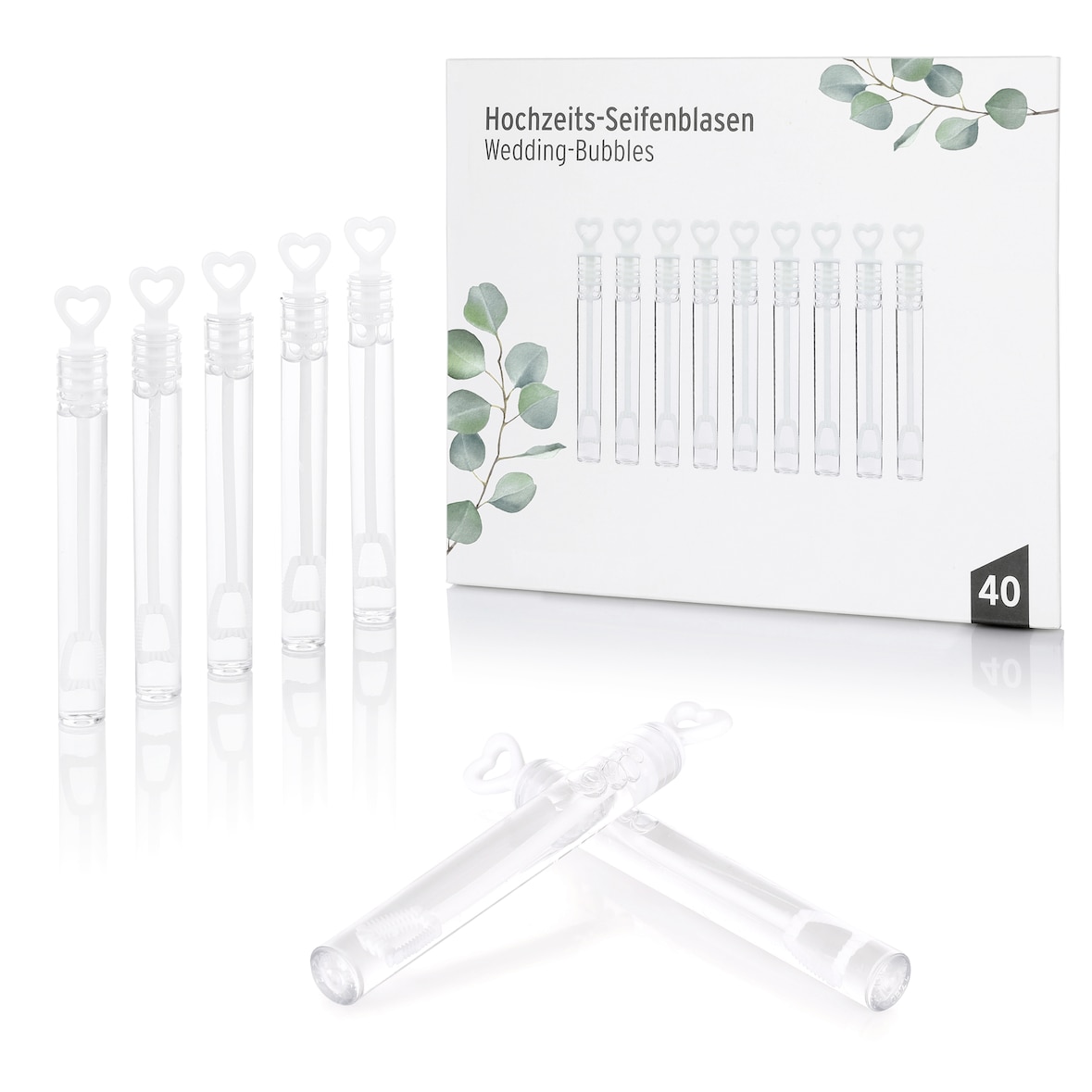 Nordstern Seifenblasen Hochzeit Set in weiß mit Herzgriff 40er Pack