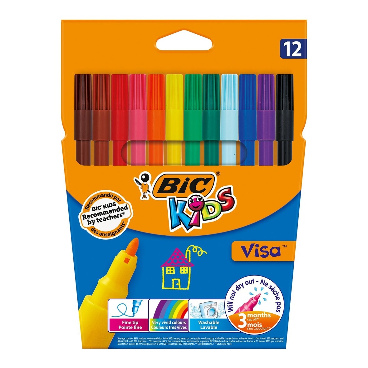 BIC - Estuche 12 Rotuladores de Colores Lavables, VISA KIDS. Seguridad EN71