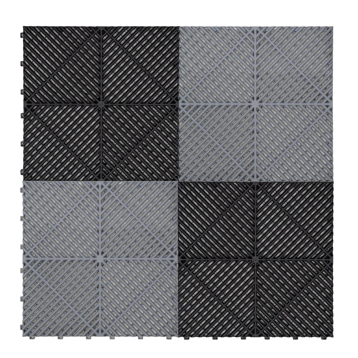 Geventileerde Kliktegels 6m x 6m voor Garage en Werkplaatsen, Antislip - 120 Zwart en 120 Grijs