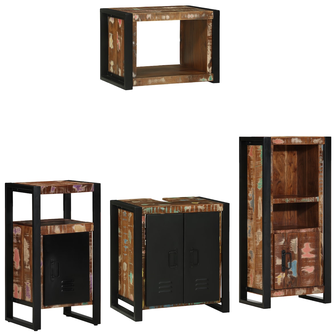 vidaXL Badezimmermöbel Set 4 pcs Mehrfarbig Massives recyceltes Holz