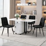 thumbnail of Essgruppe Esstisch mit 4 Stühlen Weiß 150x80x76 cm MDF Tischplatte mit Metallbeinen gepolsterte Samtstühle mit Rückenlehne