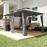thumbnail of Outsunny cenador para jardín 4x3 m pérgola de jardín gazebo con doble techo paredes laterales resistente al agua carpa para exterior terraza gris