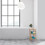 thumbnail of Relaxdays Badregal Holz, 3-5 Ablagen, Standregal aus geöltem Walnussholz, skandinavischer Stil, Massivholz, braun