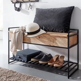 thumbnail of Sitzbank mit Stauraum 90x52x38 cm Mango Massivholz / Metall Flurbank Braun, Schuhbank mit Sitzfläche Klein, Schmale Garderobenbank mit