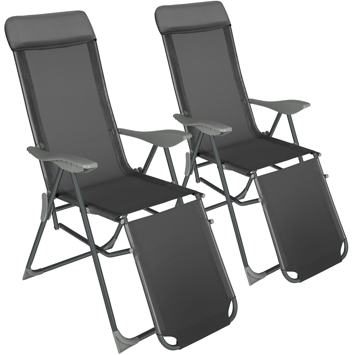 tectake Set van 2 aluminium tuinstoelen inklapbaar met hoofdsteun en voetensteun - antraciet - 405972