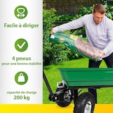 thumbnail of Chariot de jardin à Benne basculante Charge 200kg 75L - Chariot de Transport 4 roues Bois, Terre, Mobilier de Jardin Plage KZ