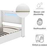 thumbnail of Merax Polsterbett 90x200 Bett mit LED-Lichtleiste, Bluetooth-Player und USB-Aufladung, PU-Leder-Aufbewahrungsbett, Weiß