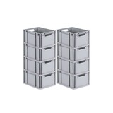 thumbnail of PROREGAL 8x Eurobox NextGen Grip mit Scharnierdeckel & gelben Verschlüssen | HxBxT 22x30x40cm | 20 Liter | Griffe offen | Glatter Boden