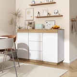 thumbnail of Kommode 120x40x82 mit 3 Schubladen & 2 Türen, Sideboard Schrank Stauraum, E1 Spanplatte Möbel für Schlafzimmer Wohnzimmer, Weiß Eiche