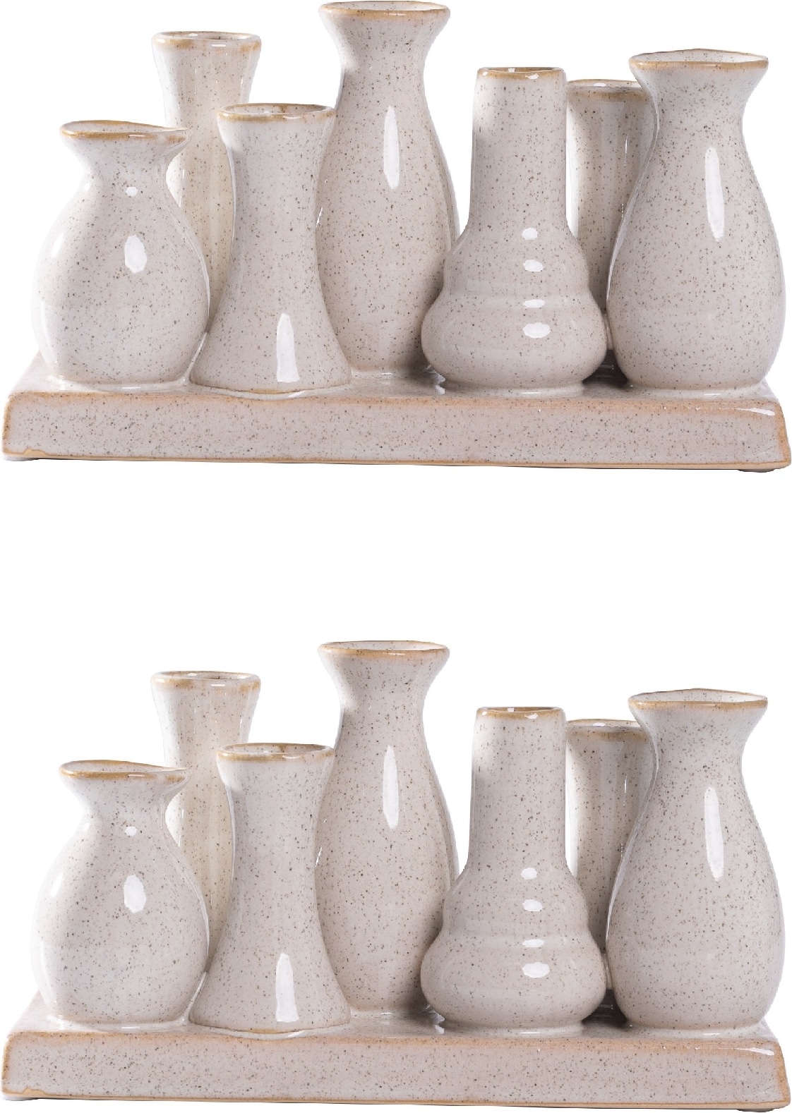 Jinfa 2 Set aus 7 kleinen Vasen auf festem Sockel | handgefertigte Blumenvasen Tischdeko | Antik-Weiß