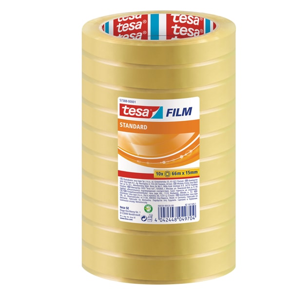 tesa Klebeband tesafilm Standard 57388 Transparent 15 mm (B) x 66 m (L) PP (Polypropylen) 10 Rollen