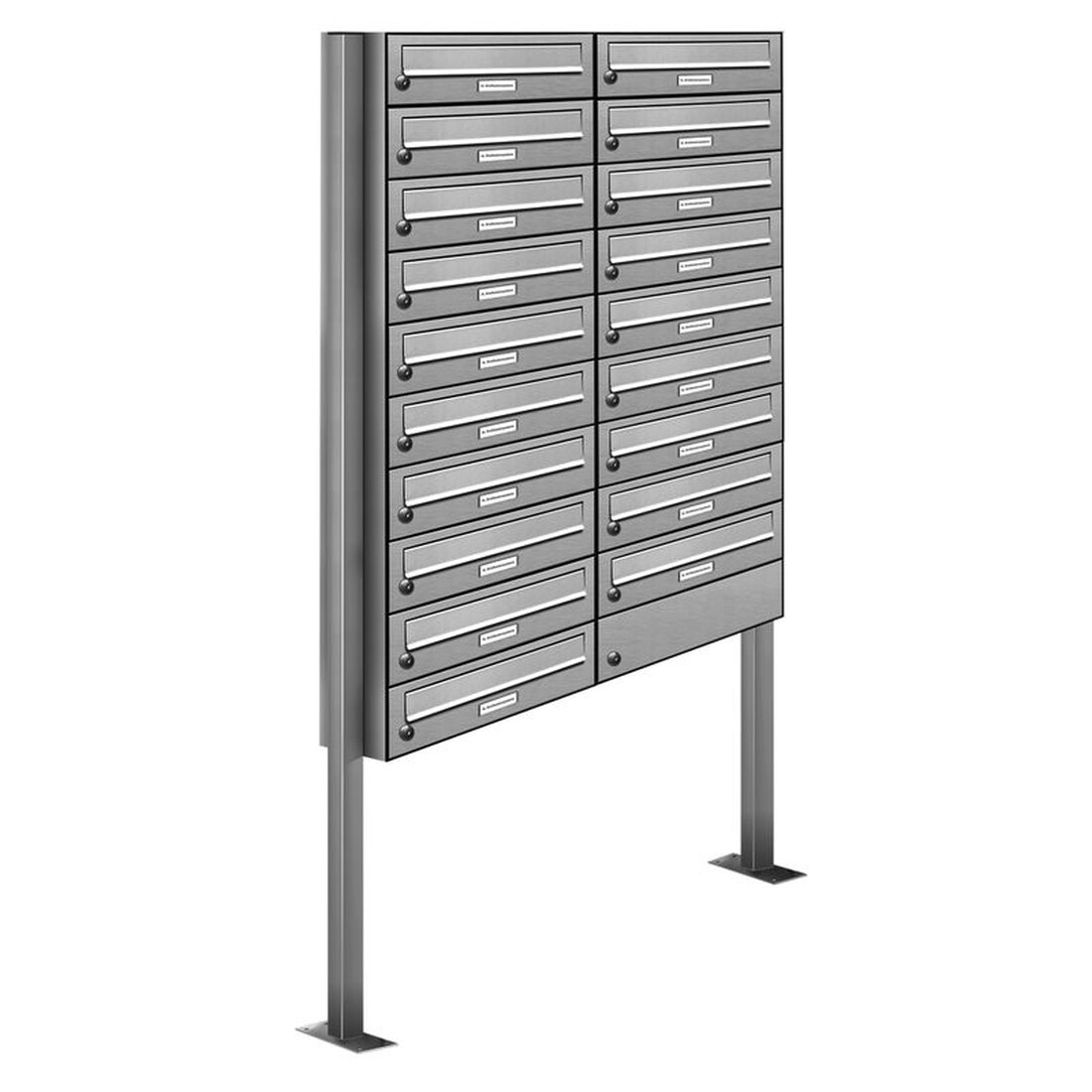 AL Briefkastensysteme 19 Fächer Premium Edelstahl Stand Briefkasten Anlage für Post A4 modern, robust, wetterfest, Artikelnummer: 132T19S2