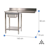 thumbnail of Cleiton® Lava-Loiças de 1 Cuba para Máquina de Lavar Louça com Escorredor à Direita em Aço Inoxidável 1400x700x900 mm Desmontável | Pia Industrial