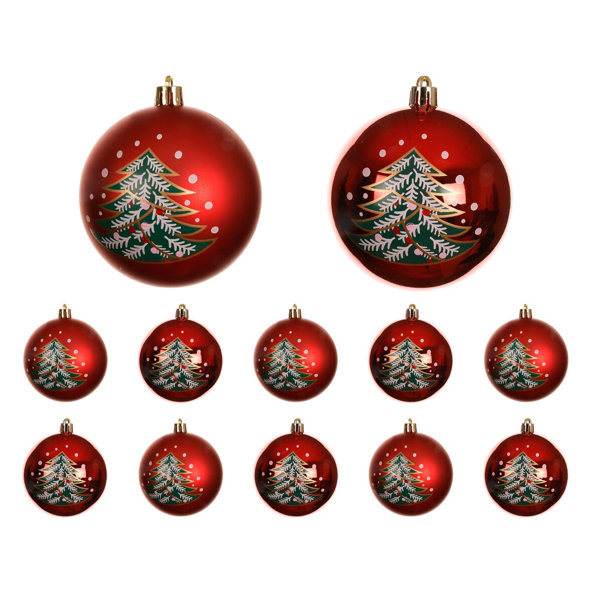 12 Weihnachtskugeln Kunststoff 8cm - Christbaumkugeln mit Motiv Weihnachtsbaumkugeln Christbaumschmuck Weihnachtsbaumschmuck bruchfest Rot