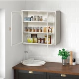thumbnail of Wandschrank Hängeschrank 60x70x23 cm Weiß mit Glastüren und 3 Ebenen, Metallrahmen mit Flechtoptik, flexibel montierbar, modern