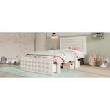 thumbnail of Holzbett Einzelbett 90x200 mit Schublade und Stauraum, Massivholzbett im Blockdesign, stabiles Bett mit Lattenrost, modernes Design Weiß