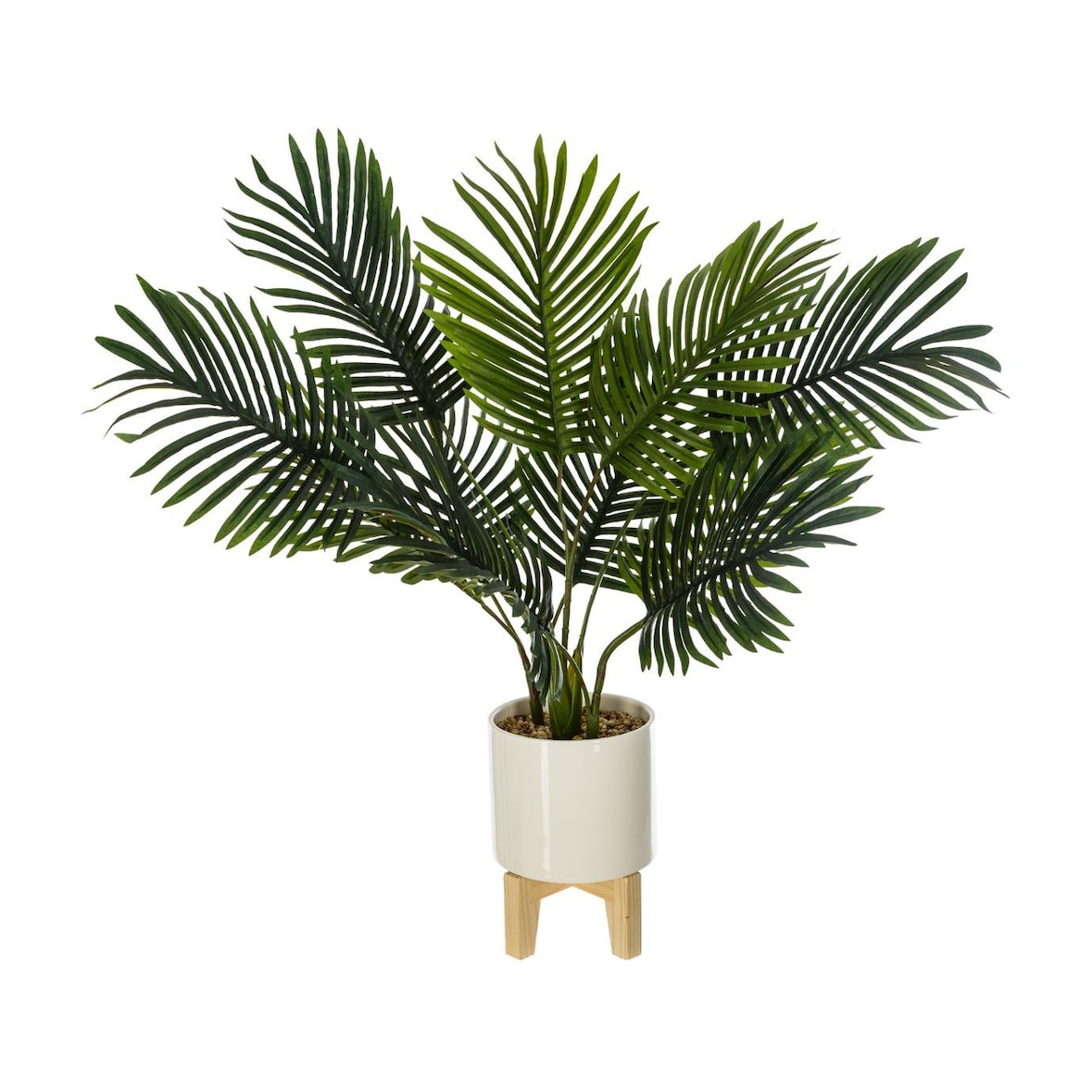 Atmosphera - Planta artificial Palmera Altura 72 con maceta cerámica con patas de madera
