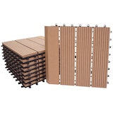 thumbnail of WPC Bodenfliese Rhone + Abschluss, Holzoptik Balkon/Terrasse, 11x je 30x30cm = 1qm Premium ~ teak linear senkrecht