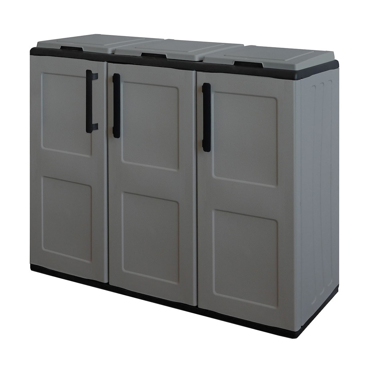 Armoire de Tri Sélectif 3 Poubelles Gris - Meuble de Recyclage Extérieur Gris - Dimensions 102 x 37 x 84 cm - INTEC