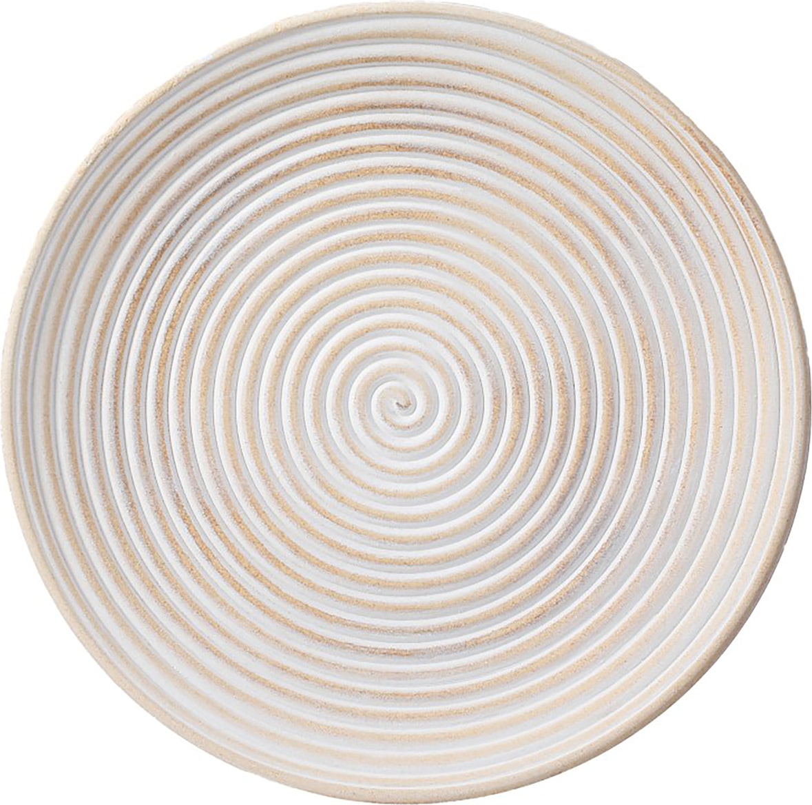 Dekoteller 35cm Holz mit Spiral Muster - Natur / Weiß